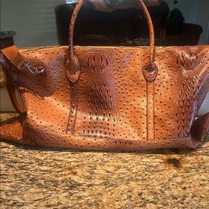 Brown Faux Ostrich Tote Bag